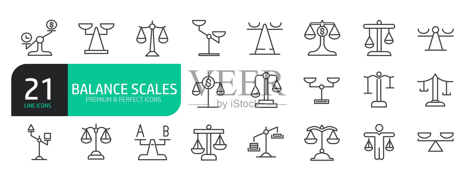 平衡秤线条图标集。插画图片素材