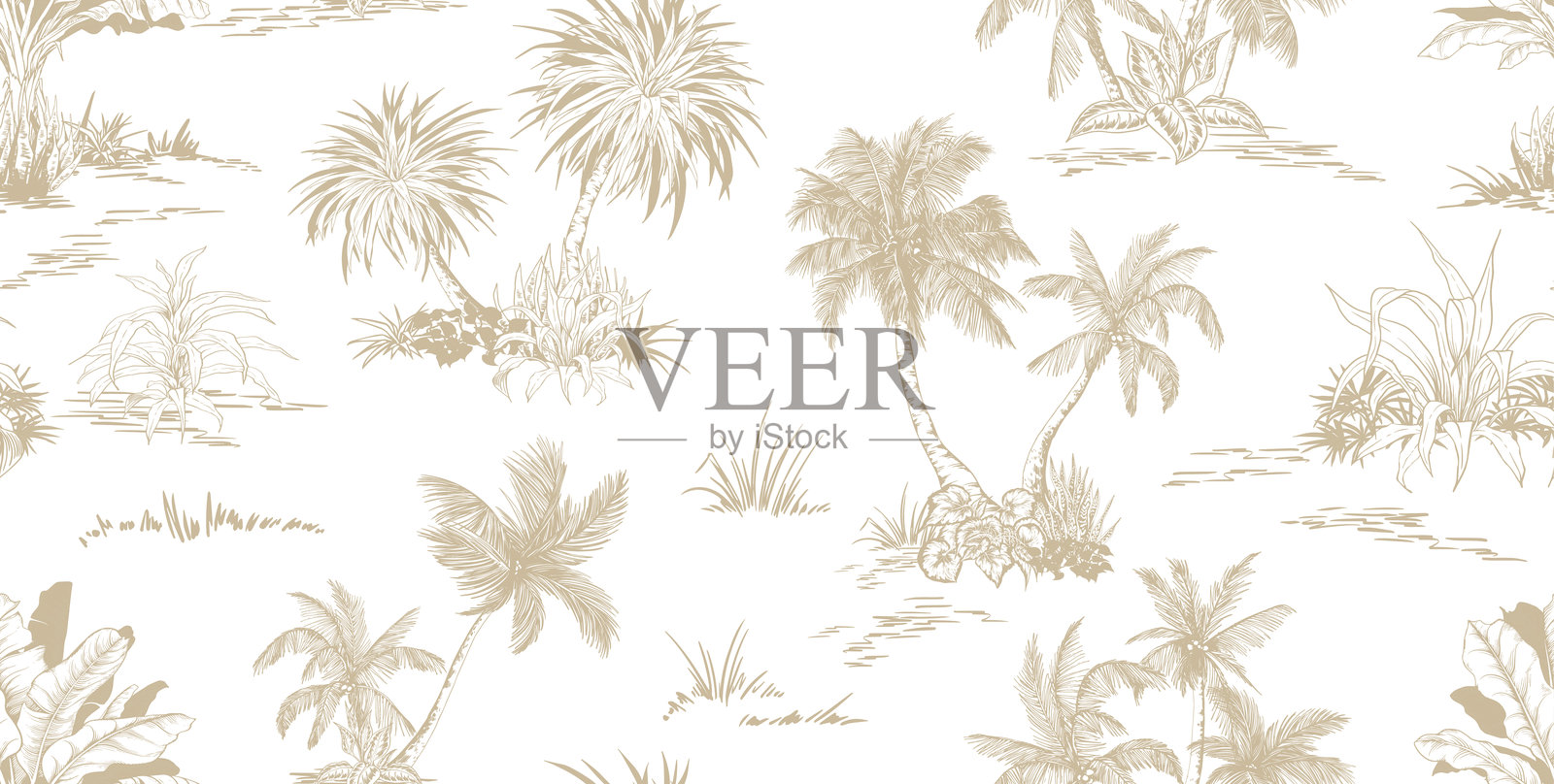 无缝的棕榈树风景图案。插画图片素材