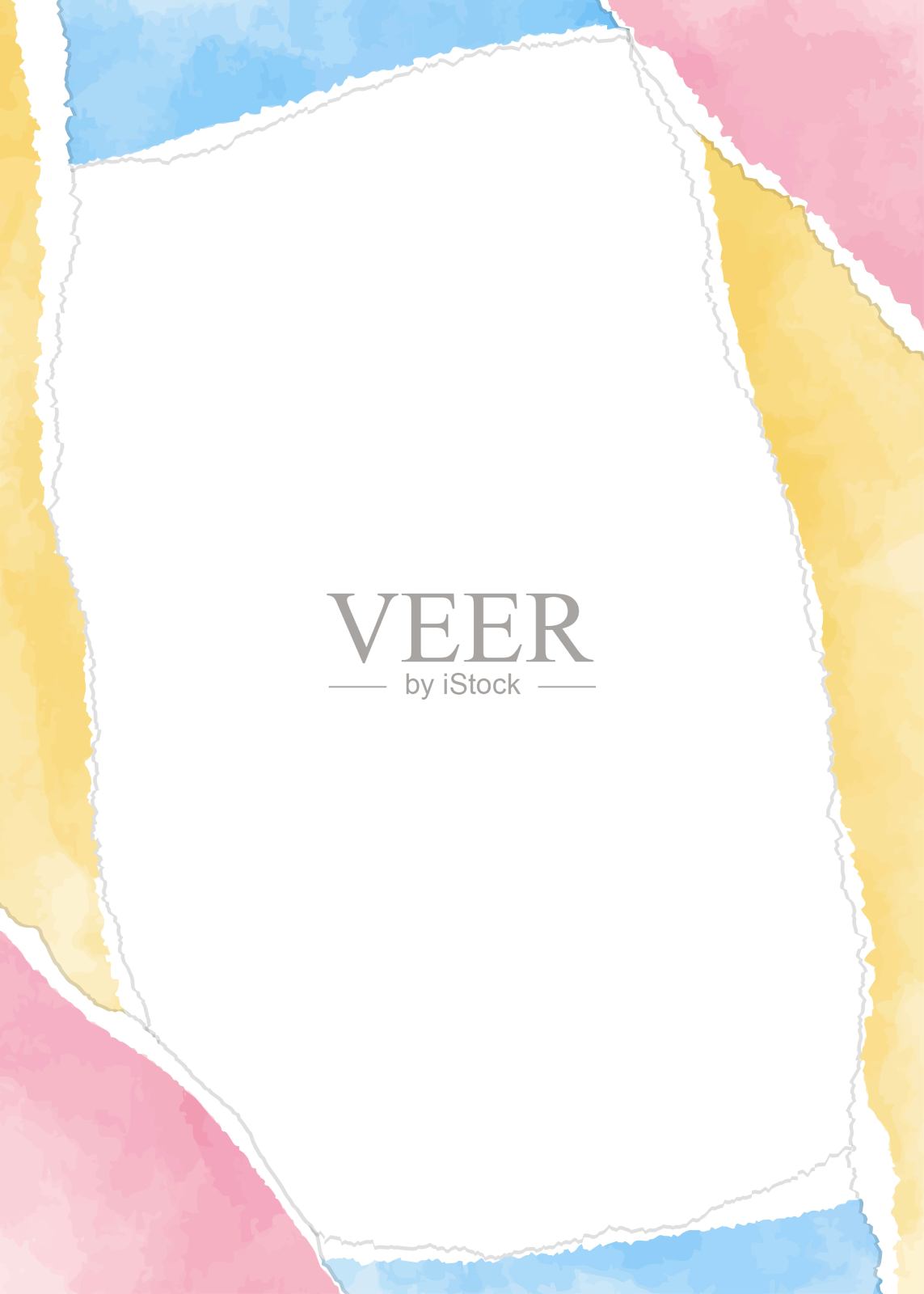 撕裂纸张框架，背景材料，水彩，竖版插画图片素材