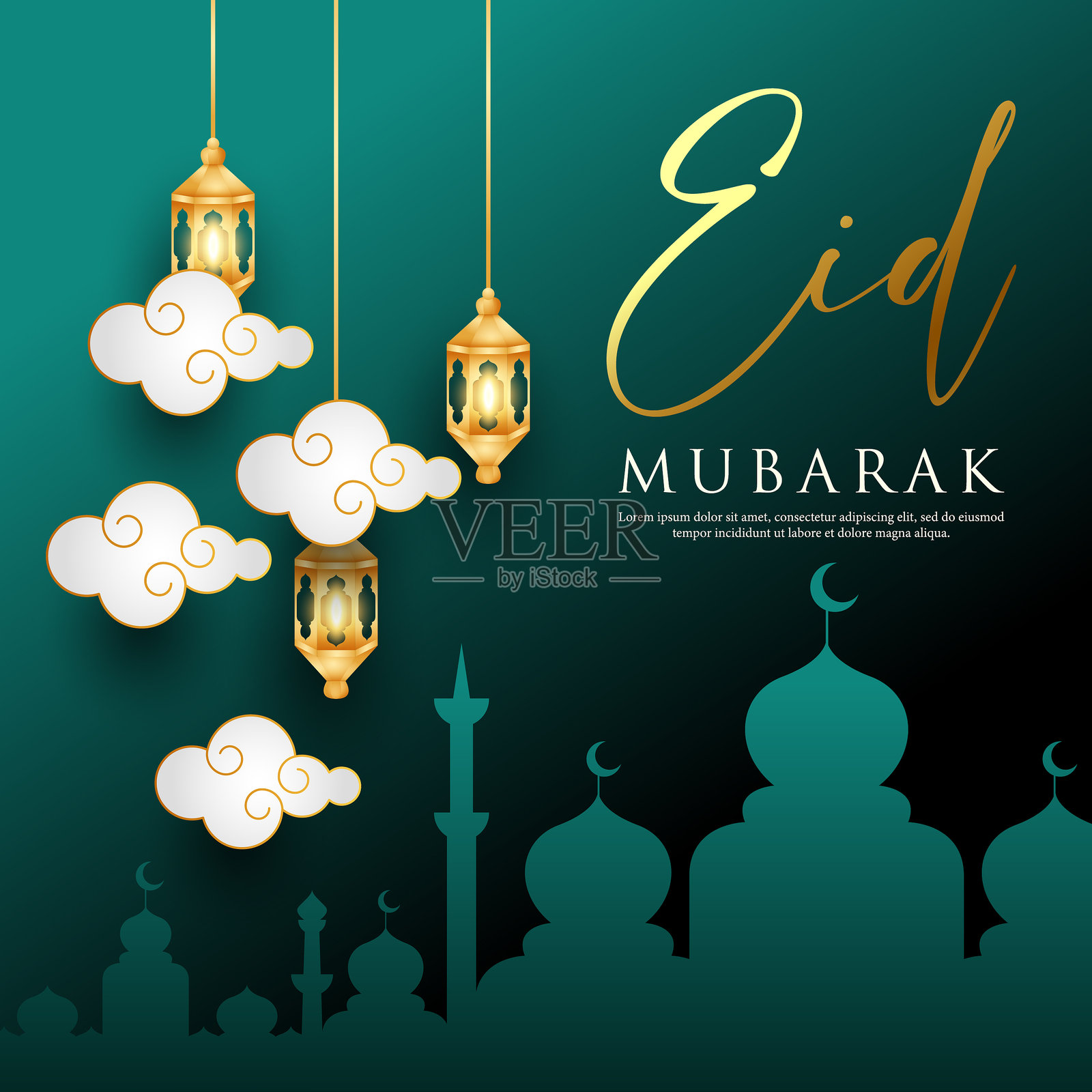 开斋节快乐插图设计。伊斯兰背景插画图片素材