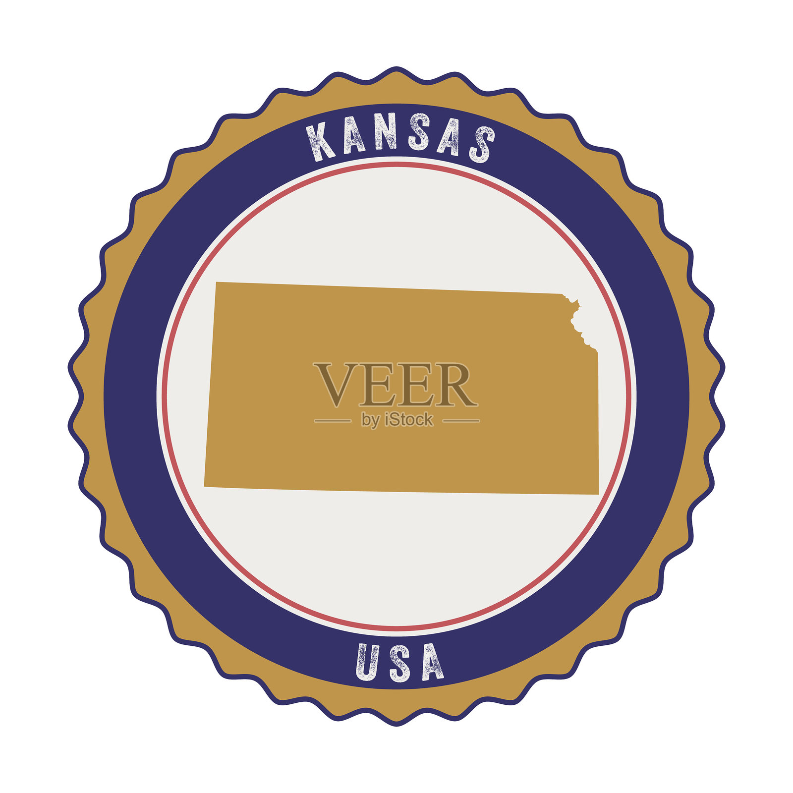 堪萨斯州美国地图在透明底上的复古徽章标签插画图片素材