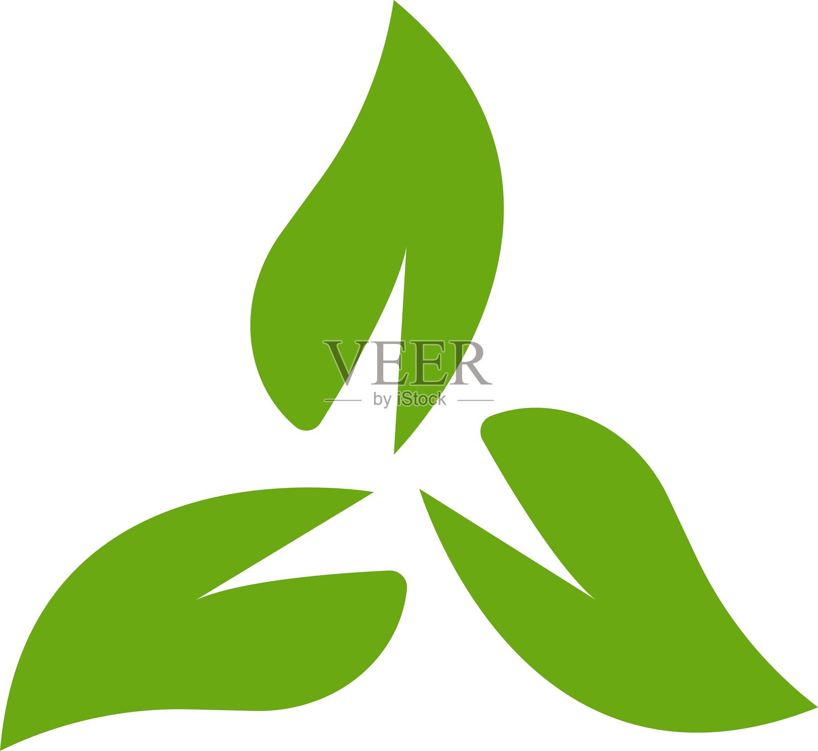 绿色叶子生态自然元素矢量图标，叶子图标。绿色。绿色叶子图标标志。白色背景上的叶子。矢量设计元素，装饰美丽优雅，适合设计使用。插画图片素材