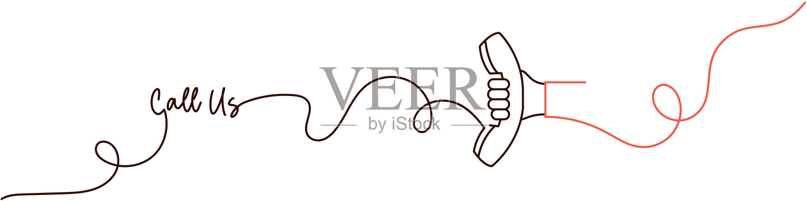 连续线条绘制的拨打电话图标。手绘符号矢量插图。插画图片素材