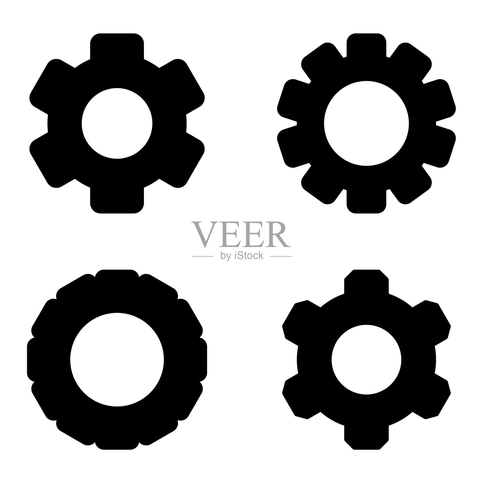 齿轮组。白色背景上的黑色齿轮图标插画图片素材