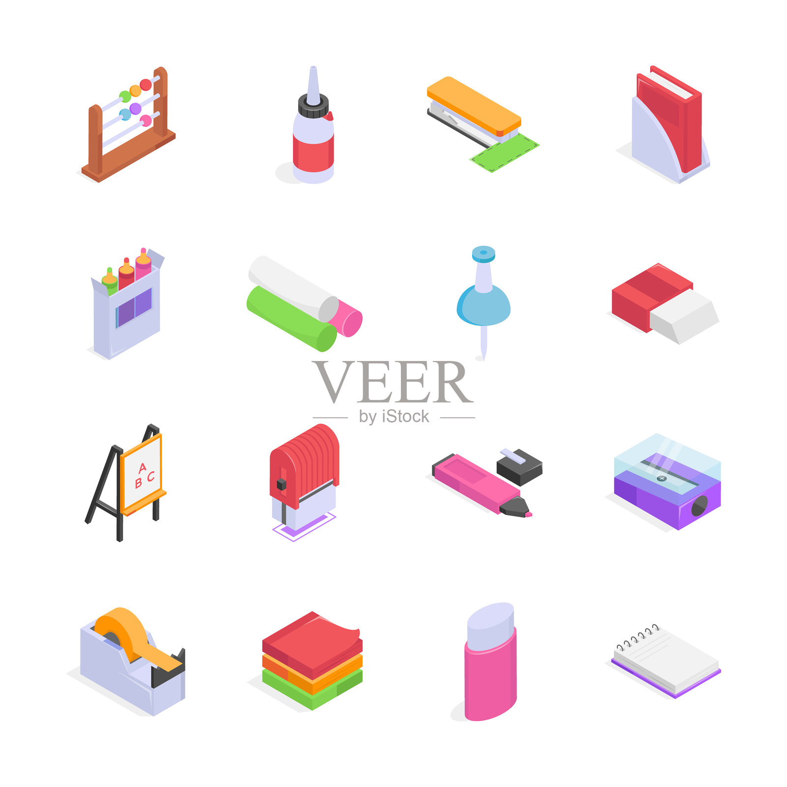 学校和办公用品的等距图标插画图片素材