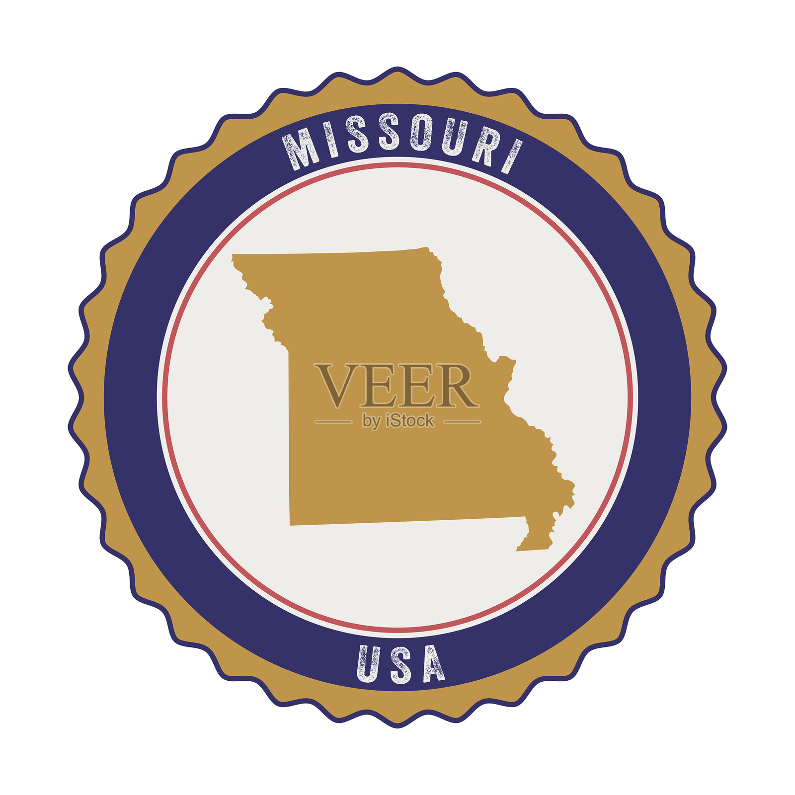 密苏里州美国地图在透明底上的复古徽章标签插画图片素材
