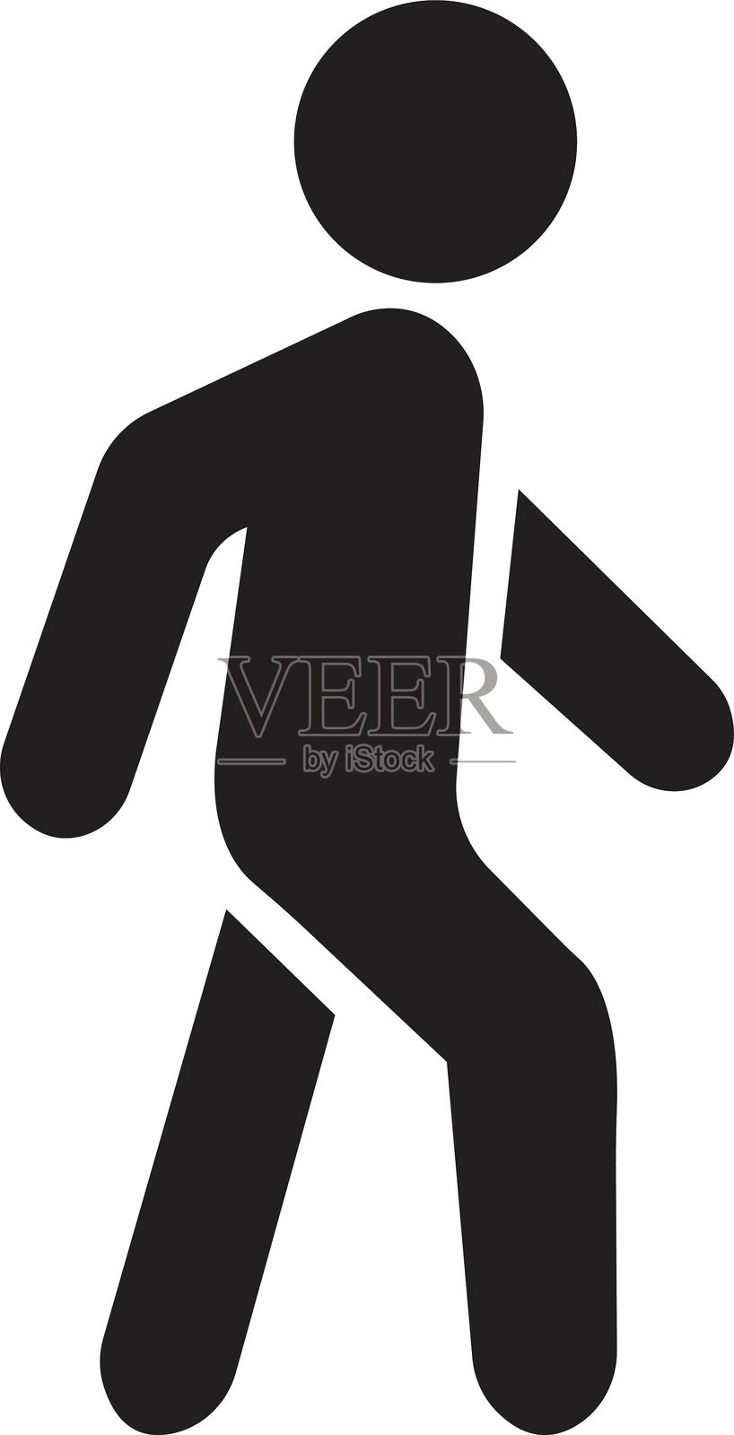行人走路图标。步行者图标。人们的平面步行标志。白色背景上的行人标志符号。插画图片素材