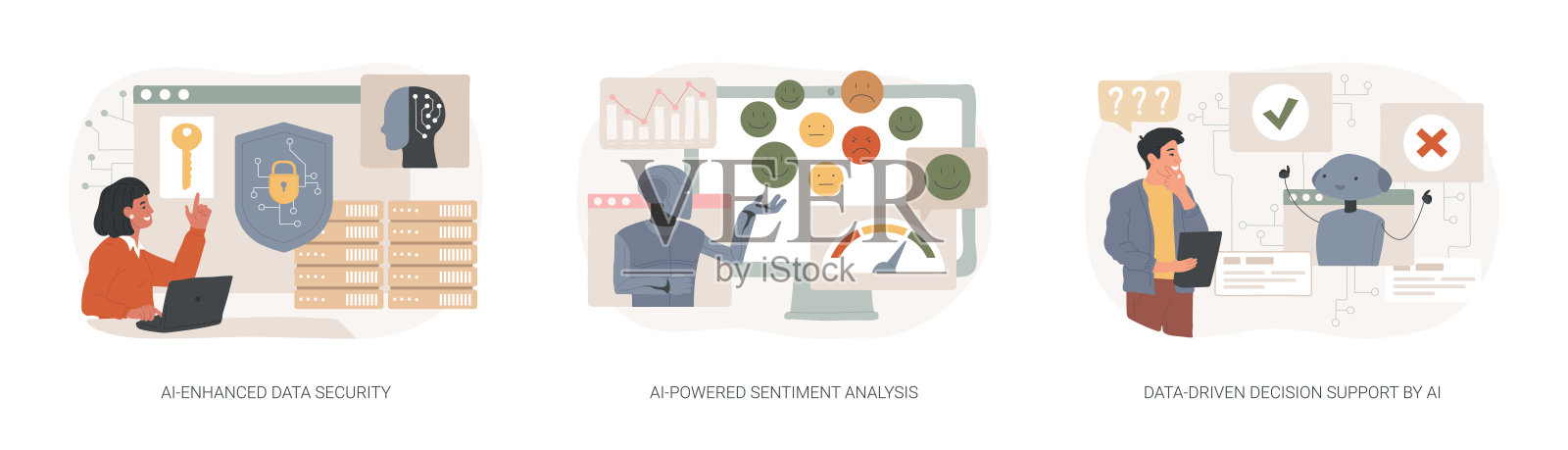 大数据中的人工智能抽象概念矢量插图。插画图片素材