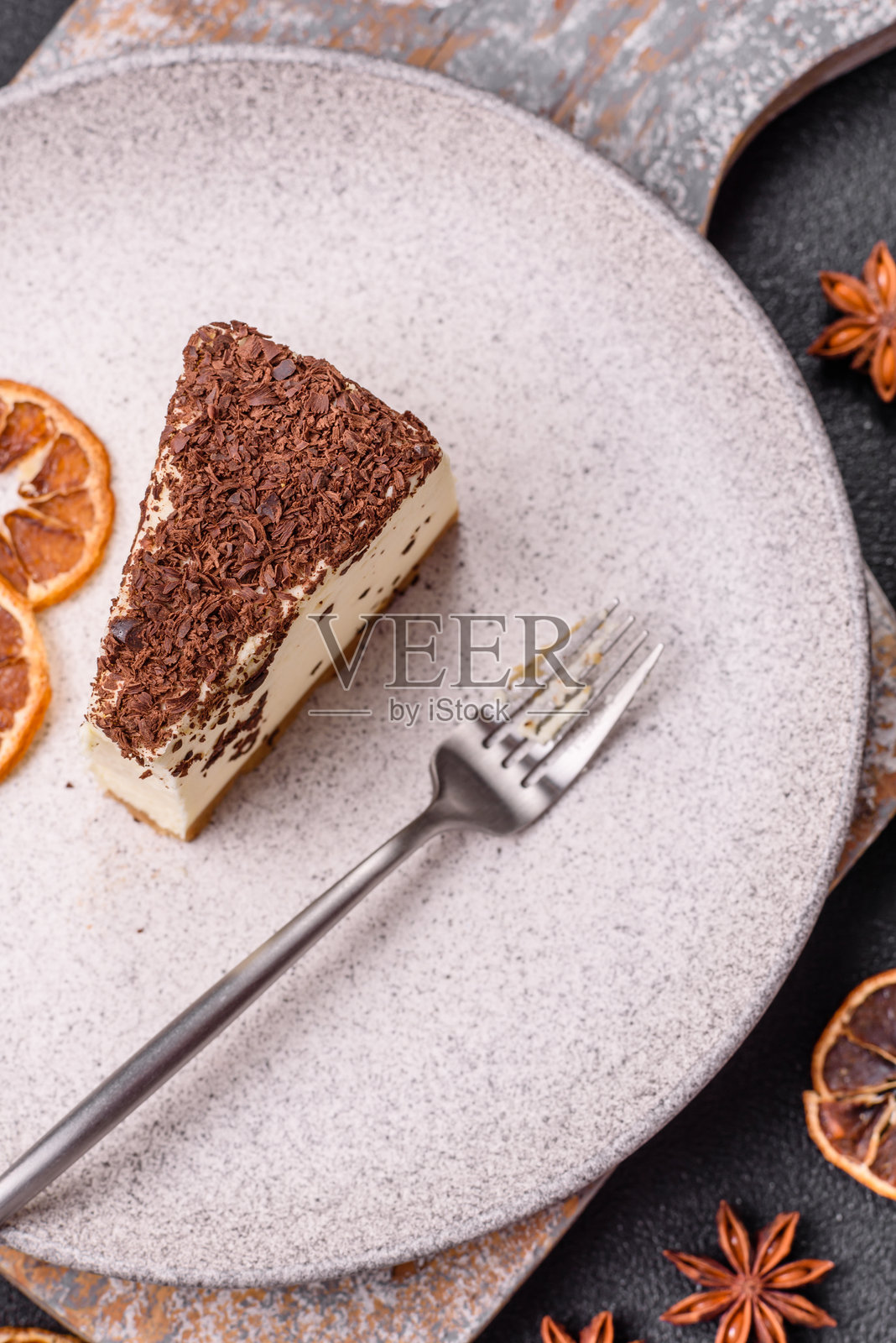 美味的奶酪蛋糕，配有马斯卡彭奶酪照片摄影图片