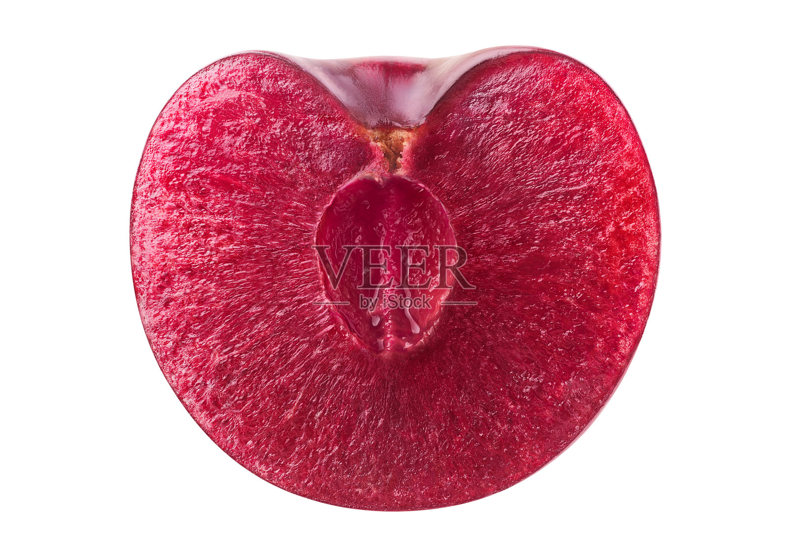 半个去核的甜樱桃果实，孤立在白色背景上照片摄影图片