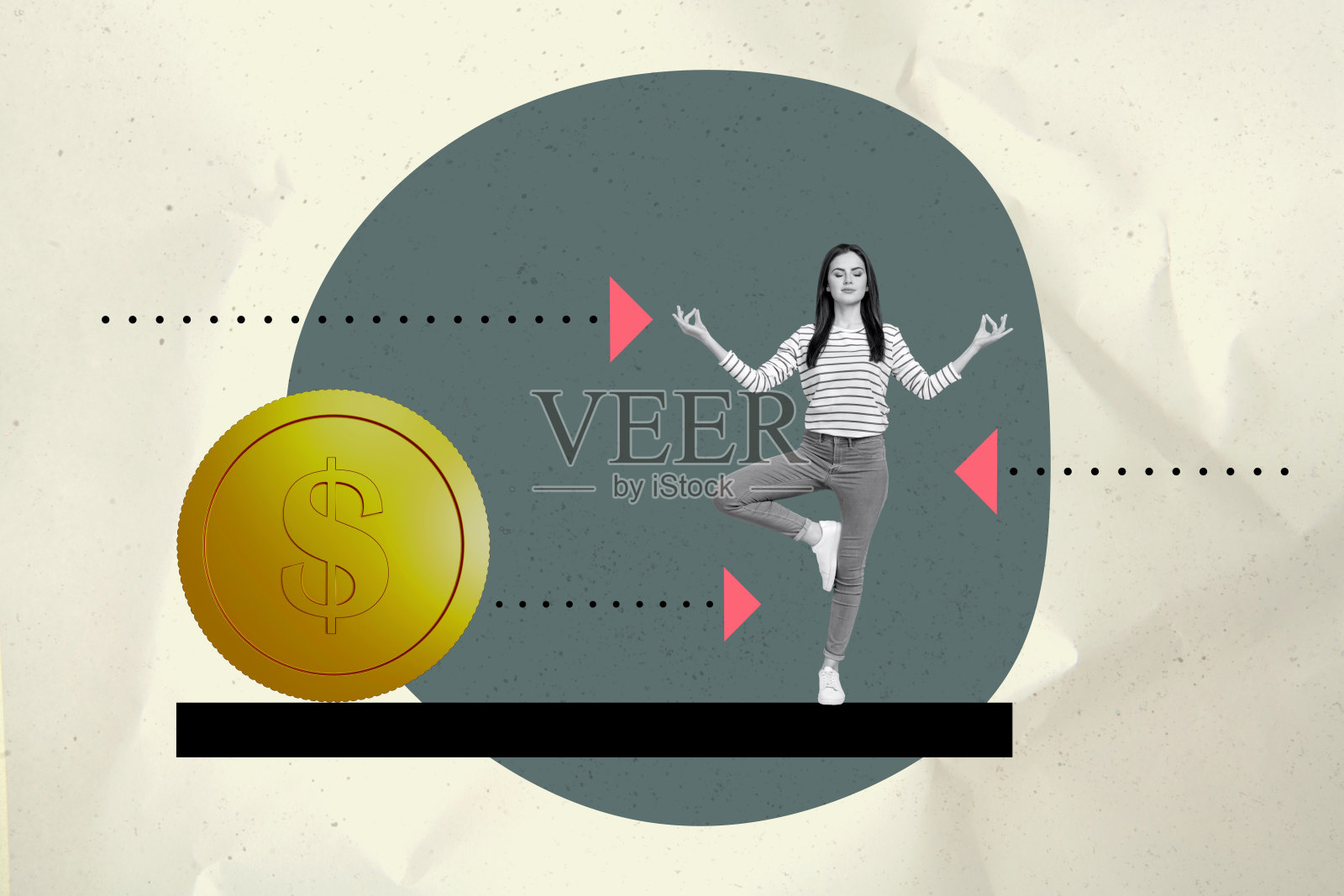 专注女孩在瑜伽静修中冥想的垂直艺术横幅拼贴，配有快速5G互联网连接的WiFi路由器热点网络照片摄影图片