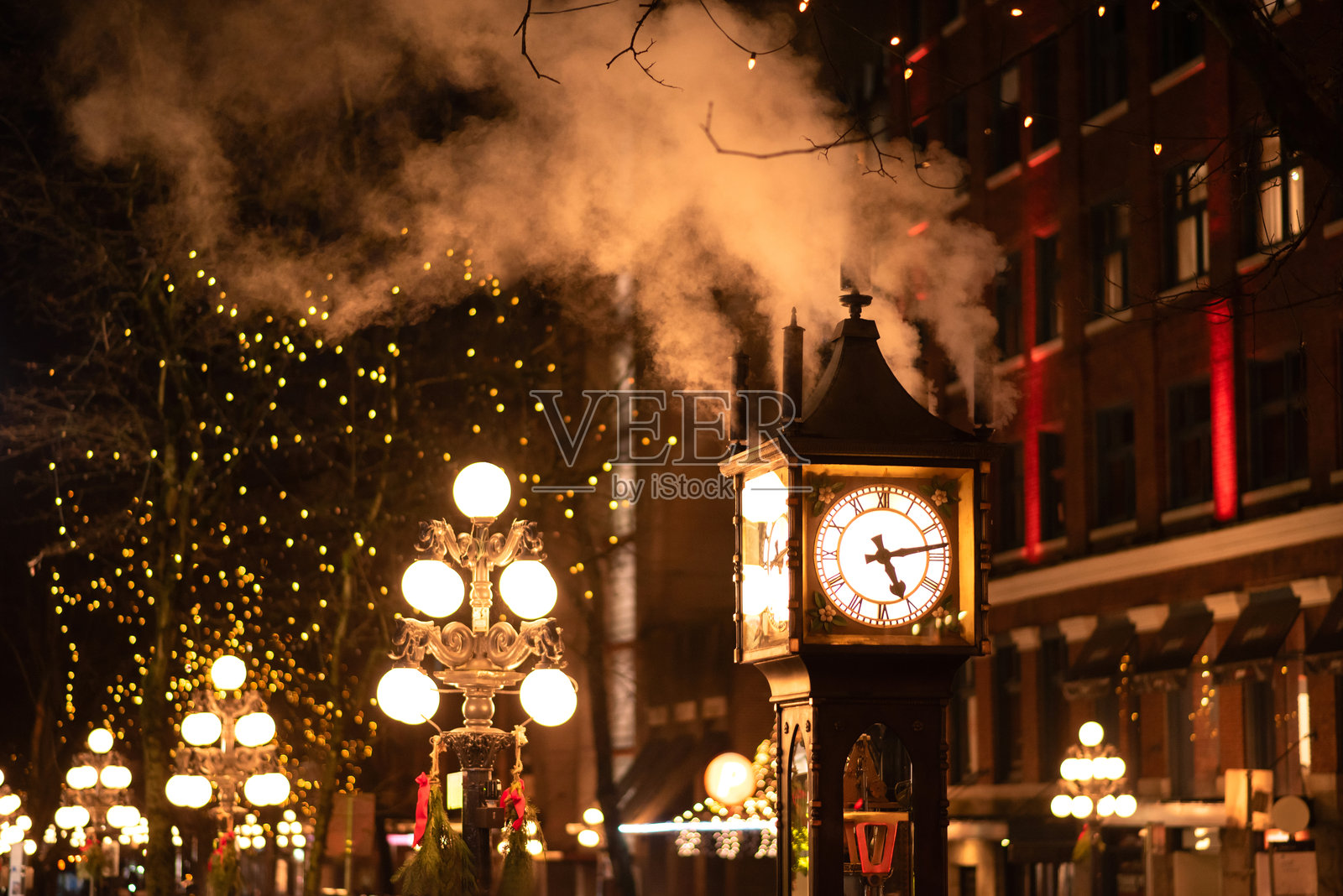 温哥华，英属哥伦比亚的煤气镇蒸汽钟照片摄影图片
