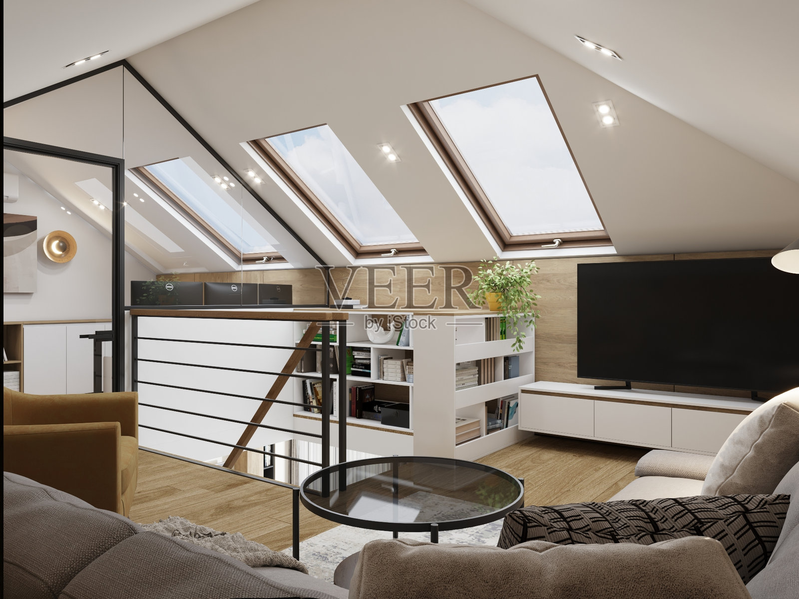 阁楼家庭办公室和休闲室照片摄影图片