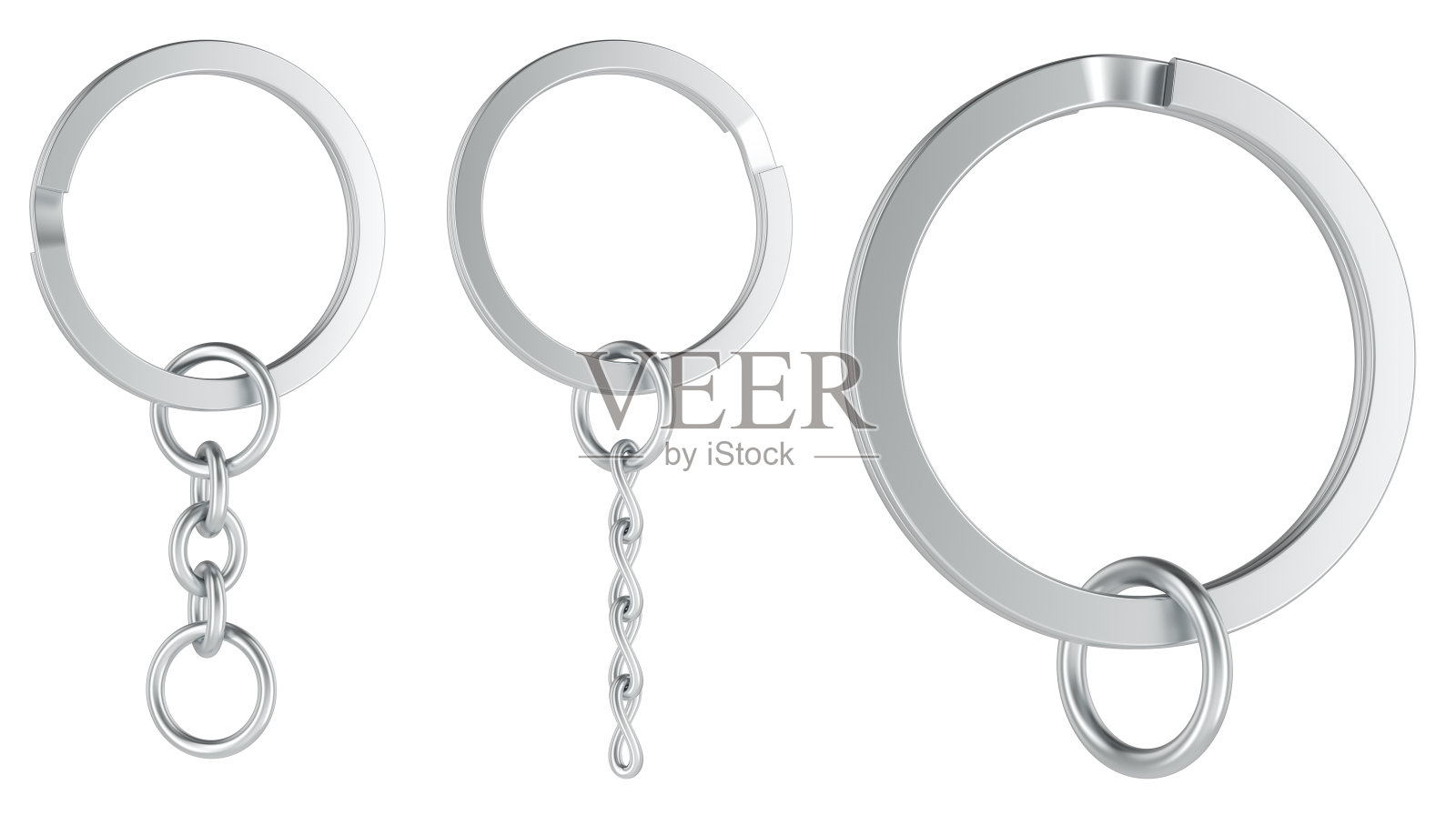 带链钥匙圈的分离钥匙环。不同类型。3D渲染照片摄影图片