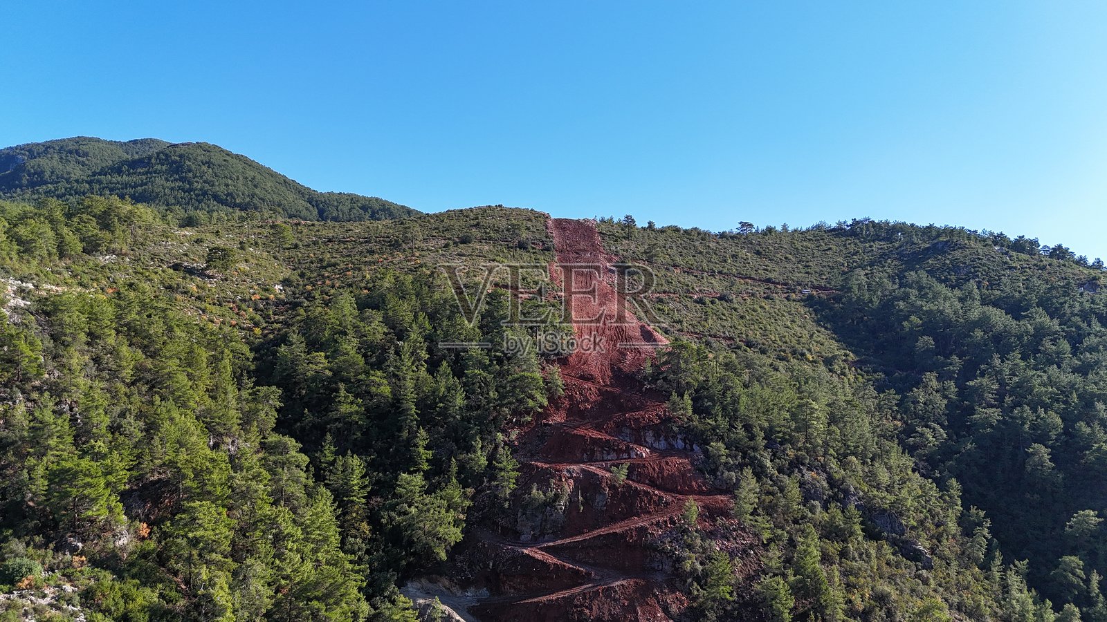 山脉建筑无人机视角的针叶林照片摄影图片