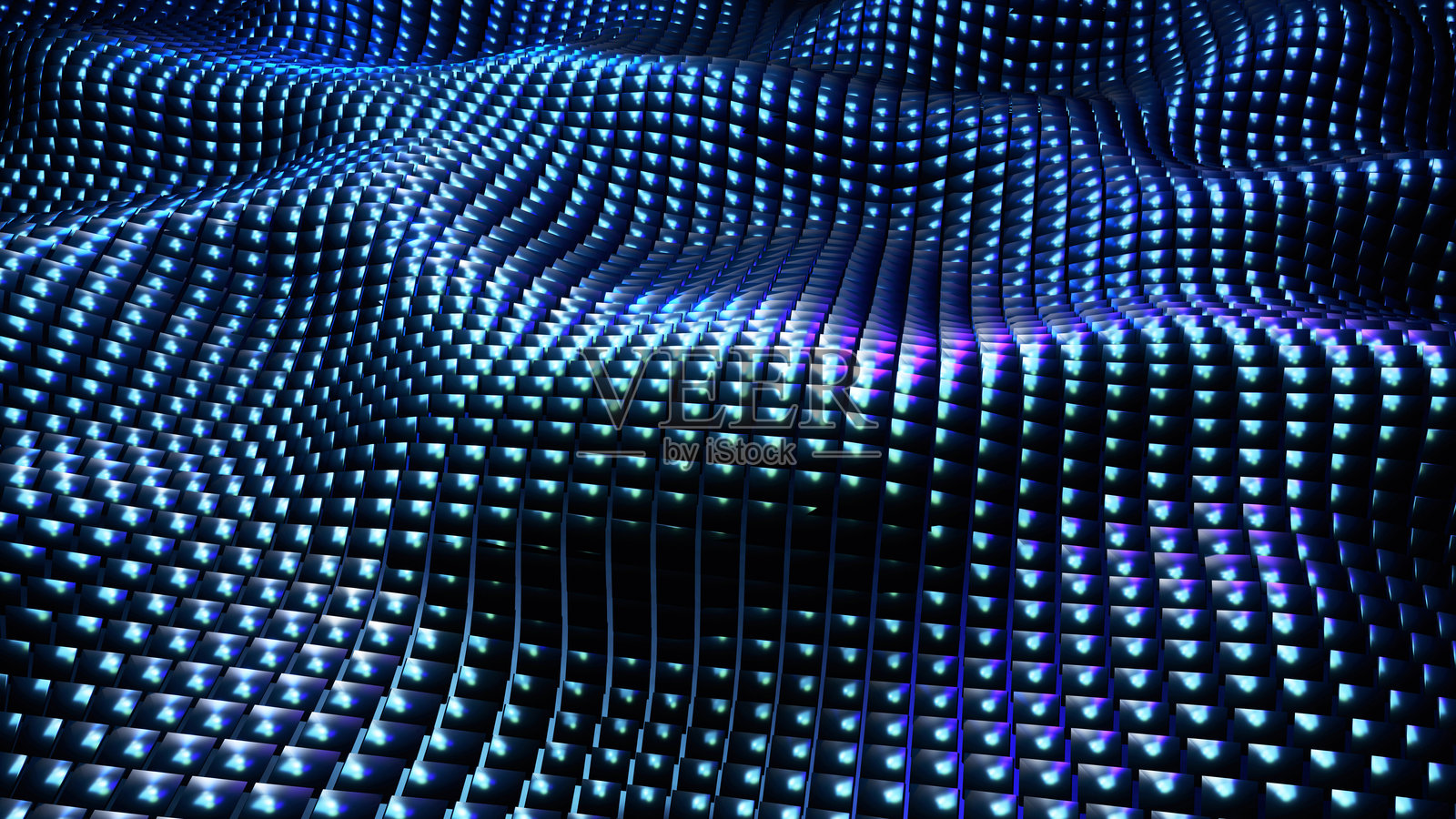 蓝色波浪马赛克背景，立体方形波浪，科技抽象现代壁纸。照片摄影图片