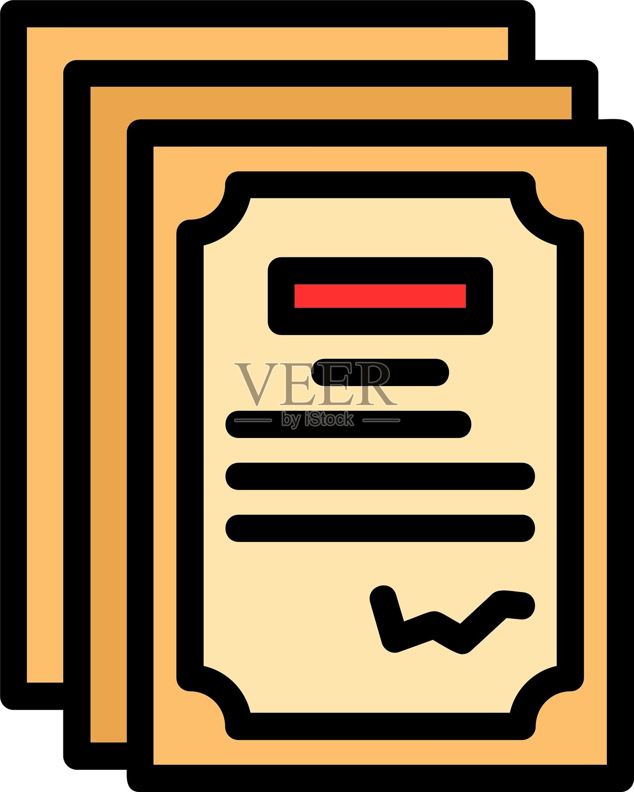 合同文件线条填充样式图标设计插画图片素材