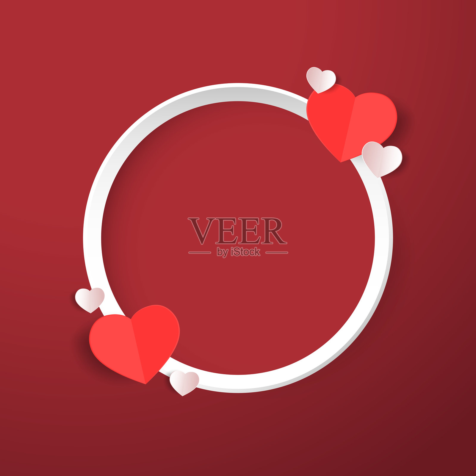 心形纸张和空白相框与信封，情人节快乐。情人节标签。插画图片素材