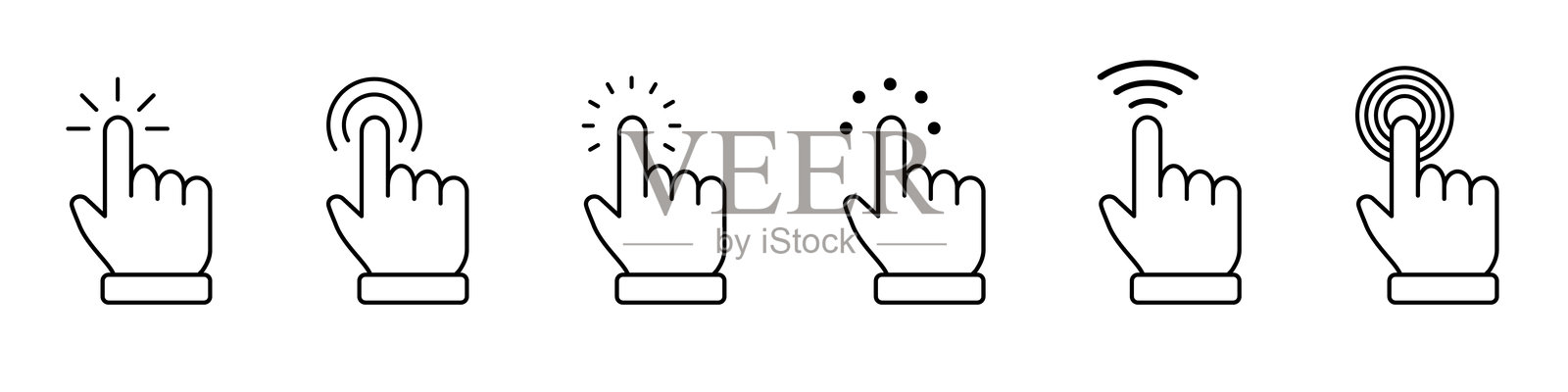 手形光标图标。鼠标点击。指针箭头集合。手势滑动。矢量插图插画图片素材