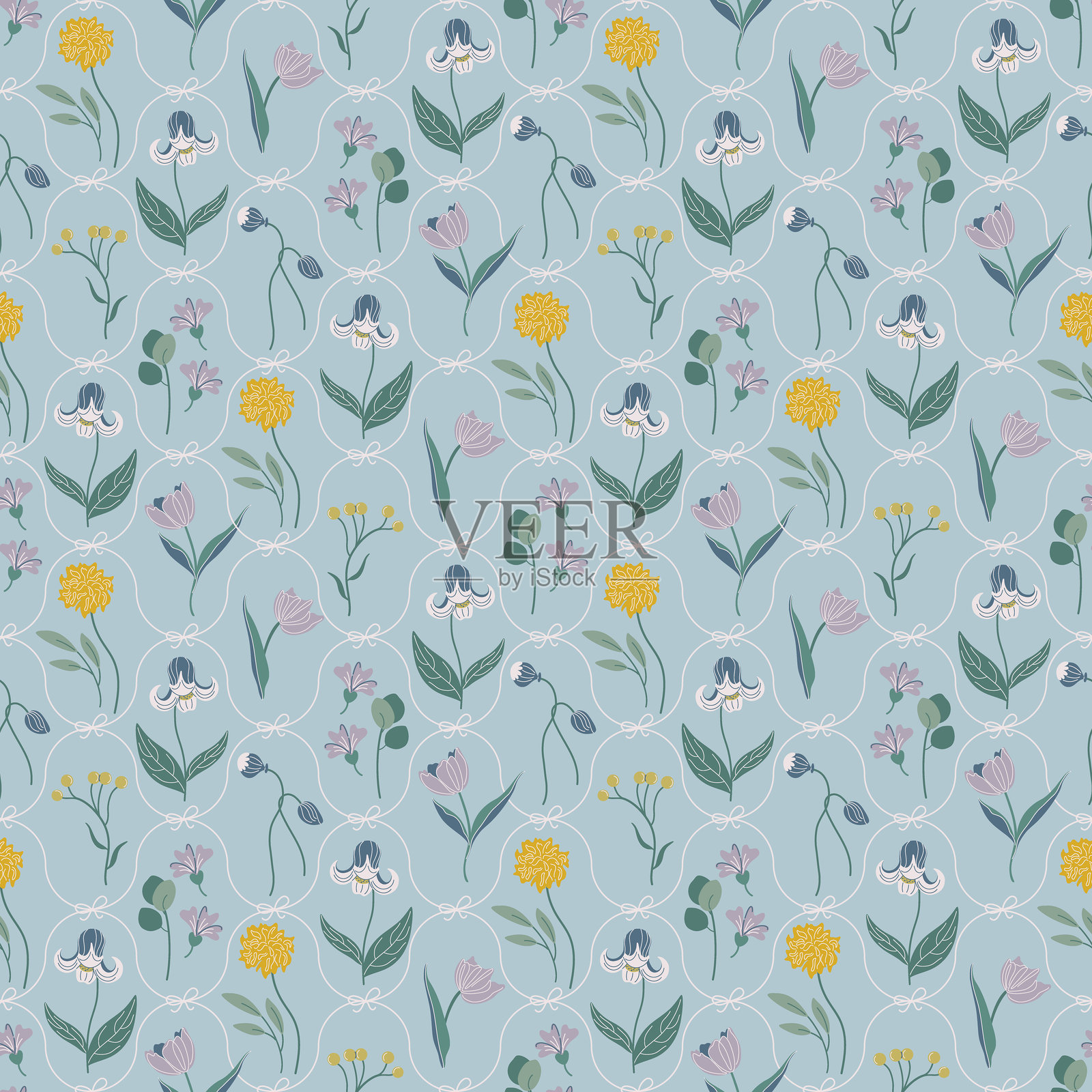 花卉无缝图案.带有美丽植物的复古背景