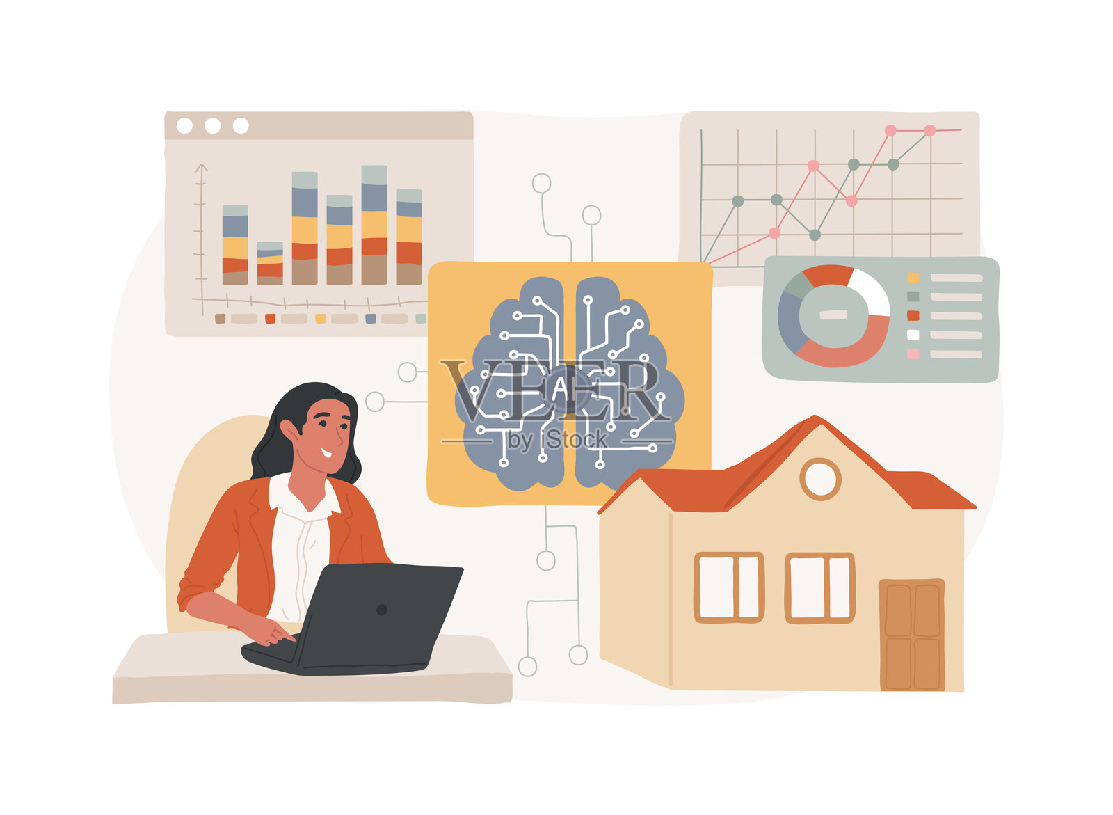 AI增强市场分析抽象概念矢量插图。插画图片素材