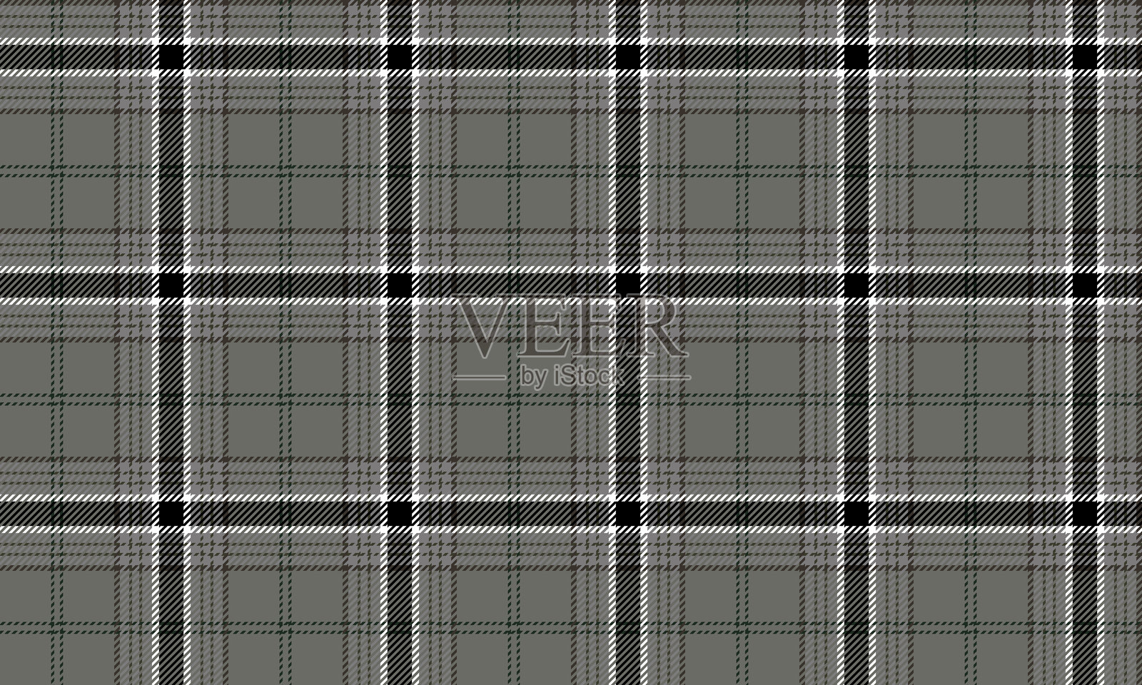 无缝格子图案，绿色、白色和黑色调，适用于裁缝、裙子、裤子，展现现代时尚感，矢量插图。插画图片素材