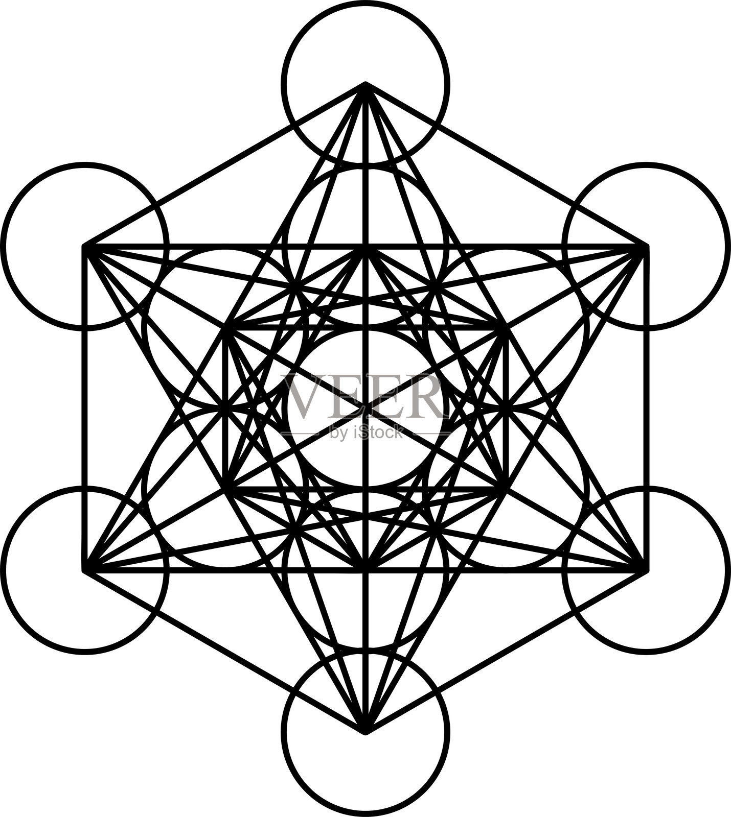 梅塔特隆立方体矢量符号，孤立于白色背景。神圣几何符号概念插画图片素材