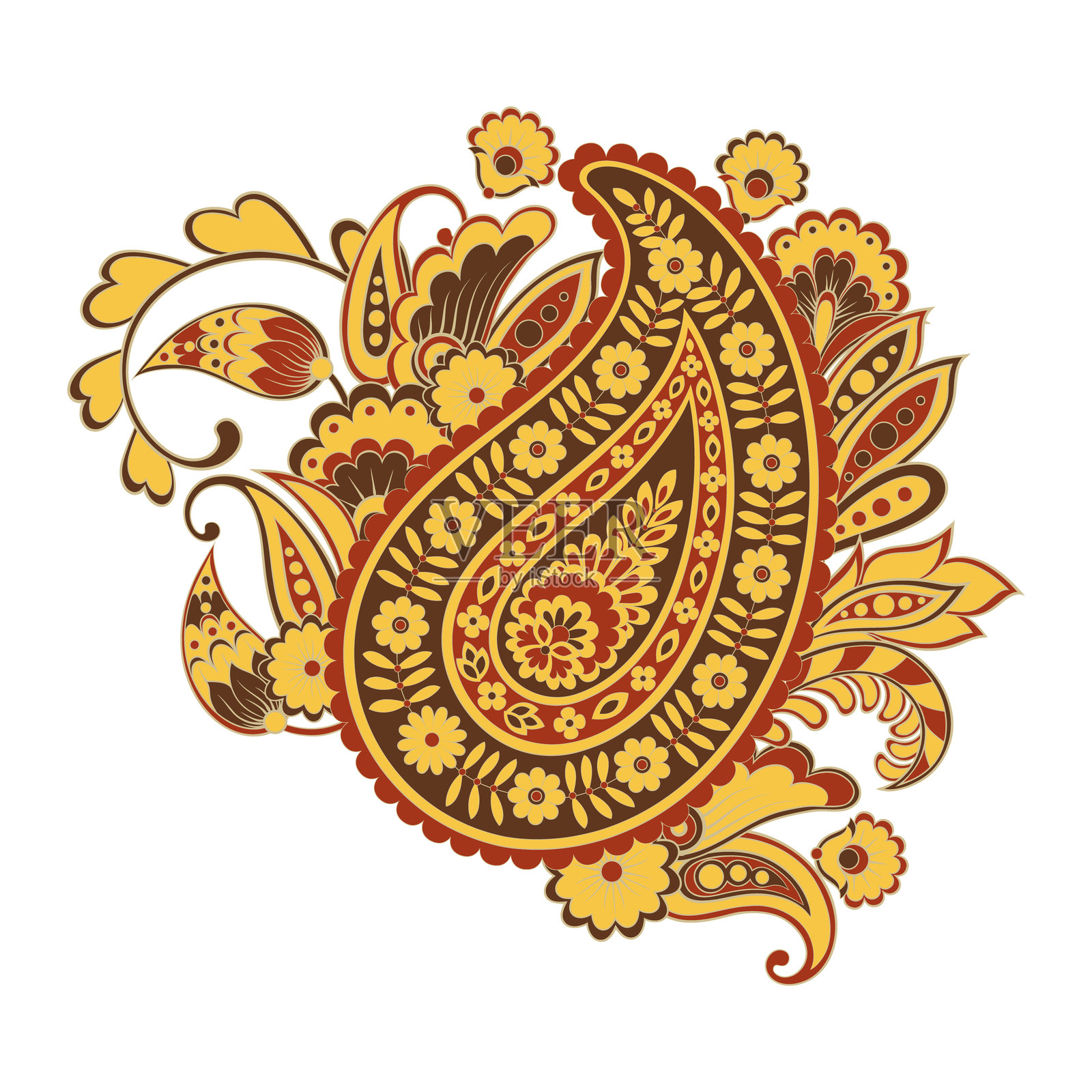 佩斯利矢量孤立图案。巴提克风格的达玛斯克花卉插图插画图片素材