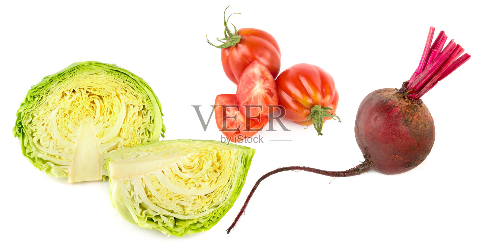 新鲜成熟的卷心菜蔬菜，孤立在白色背景上照片摄影图片