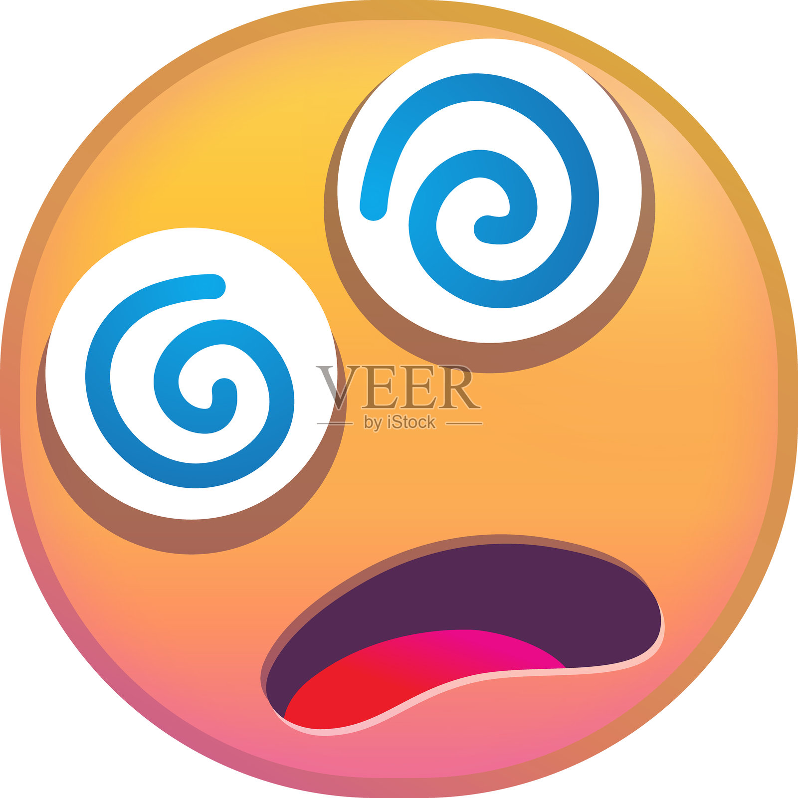 眩晕表情符号，眼睛旋转，嘴巴张开。插画图片素材