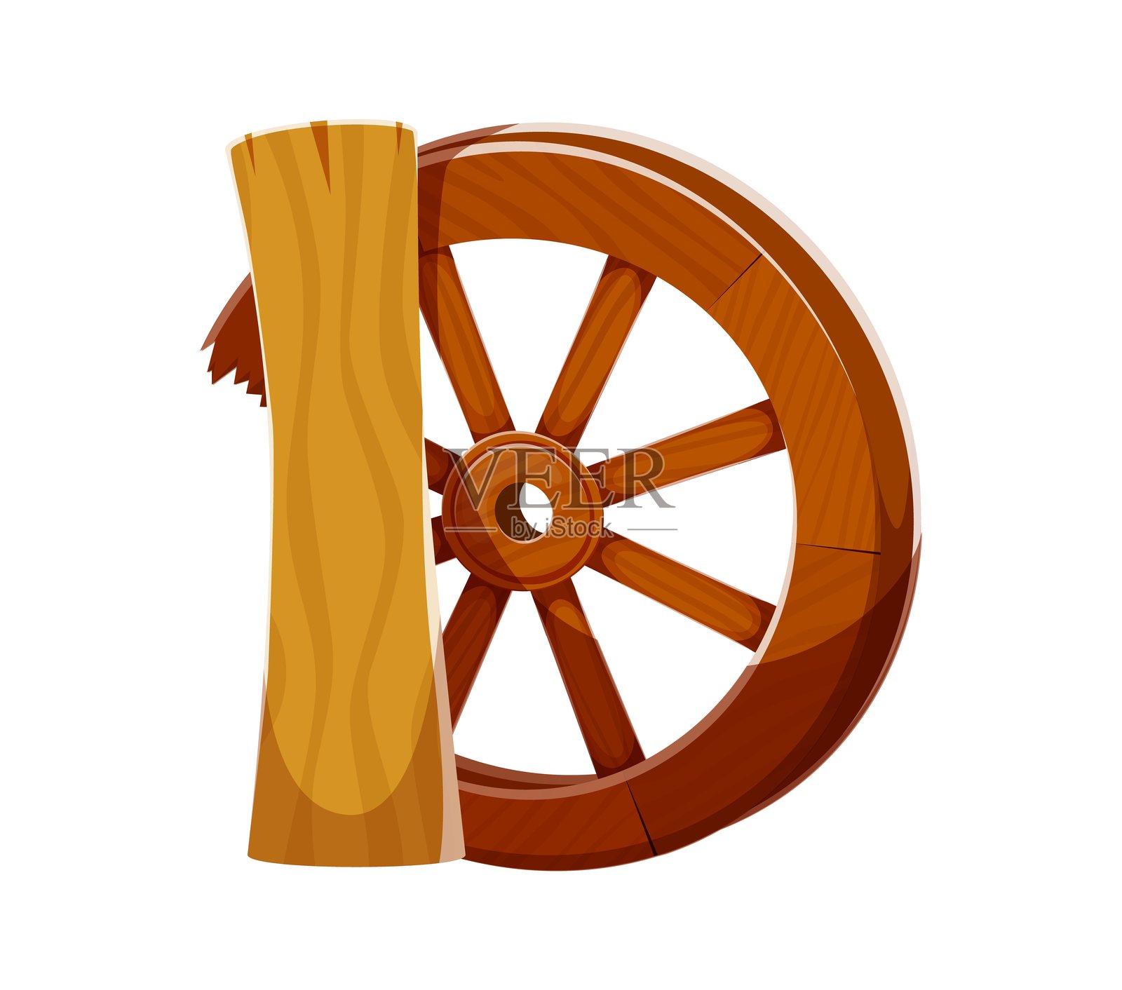 由木头原木和马车轮组成的字母d插画图片素材