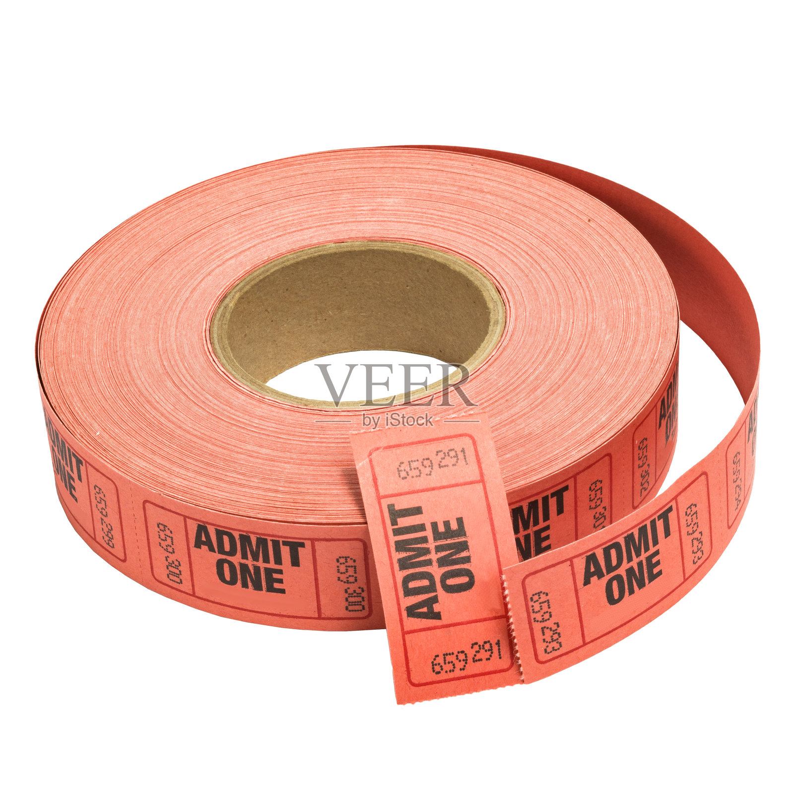 一卷红色的入场券，孤立在白色背景上照片摄影图片