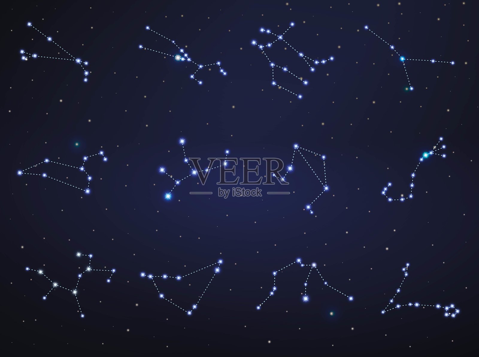 星空中的十二星座插画图片素材
