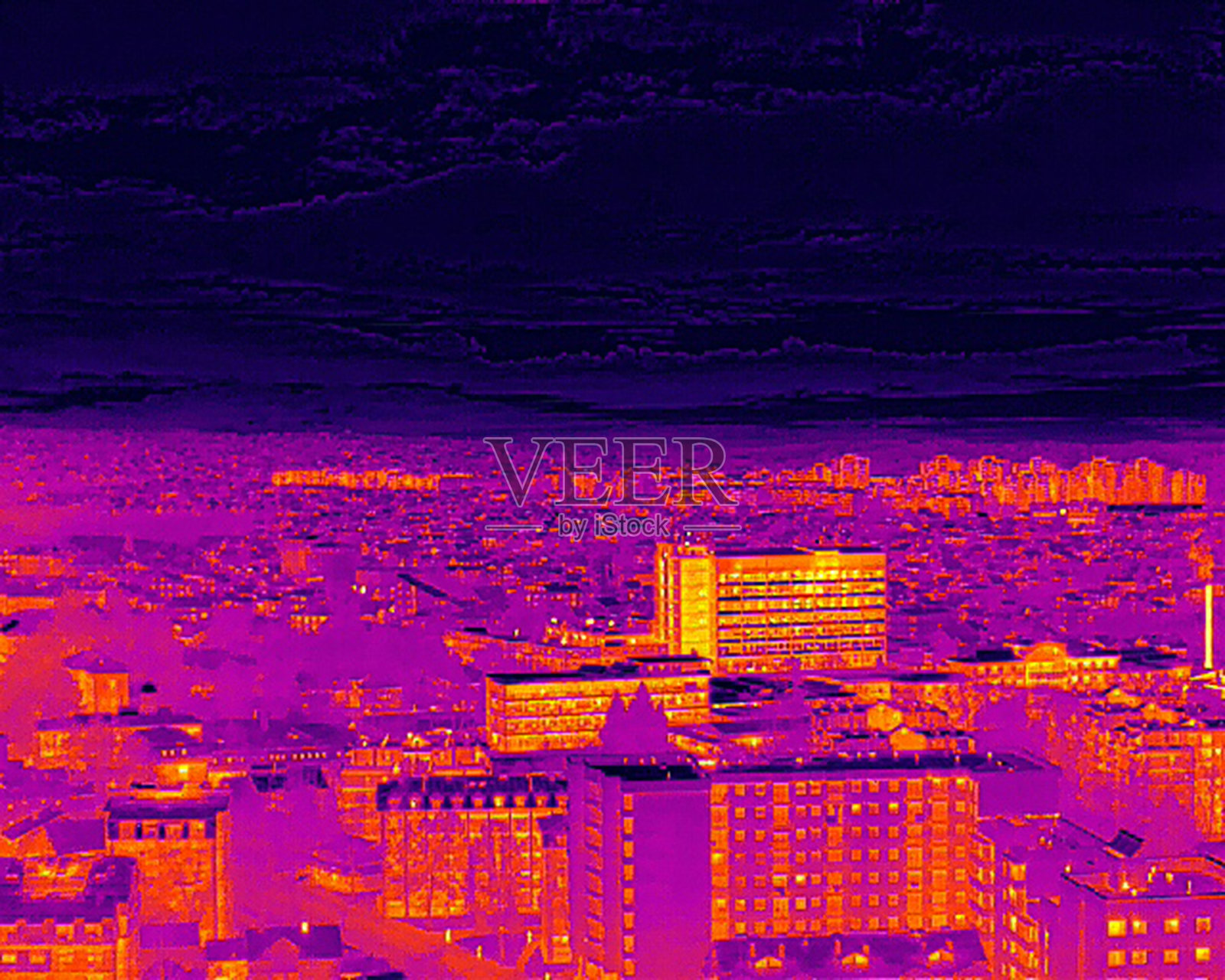 城市建筑的热成像照片摄影图片