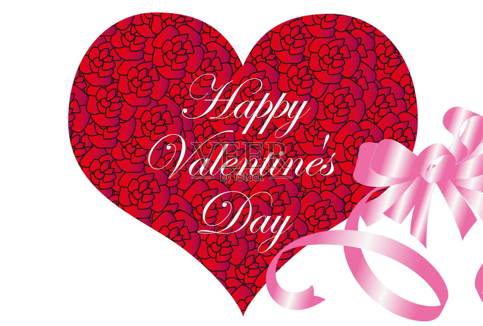 带有玫瑰和心形图案的情人节贺卡插画图片素材