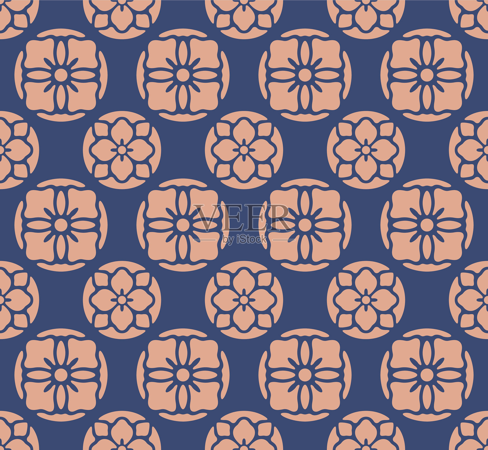 日本花卉图案圆形无缝纹理插画图片素材