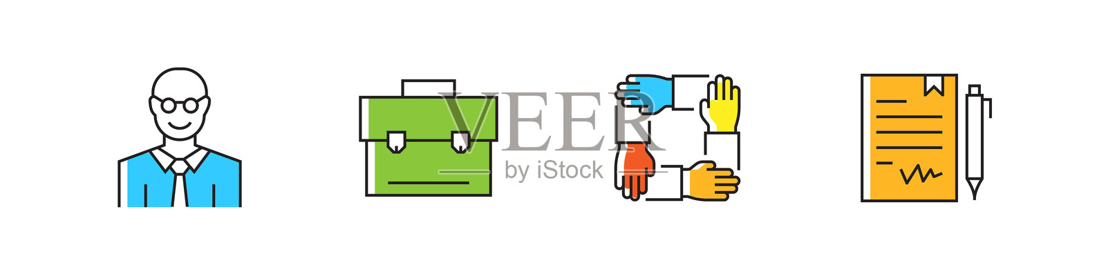 与业务相关的矢量直线图标。大纲符号集合。插画图片素材