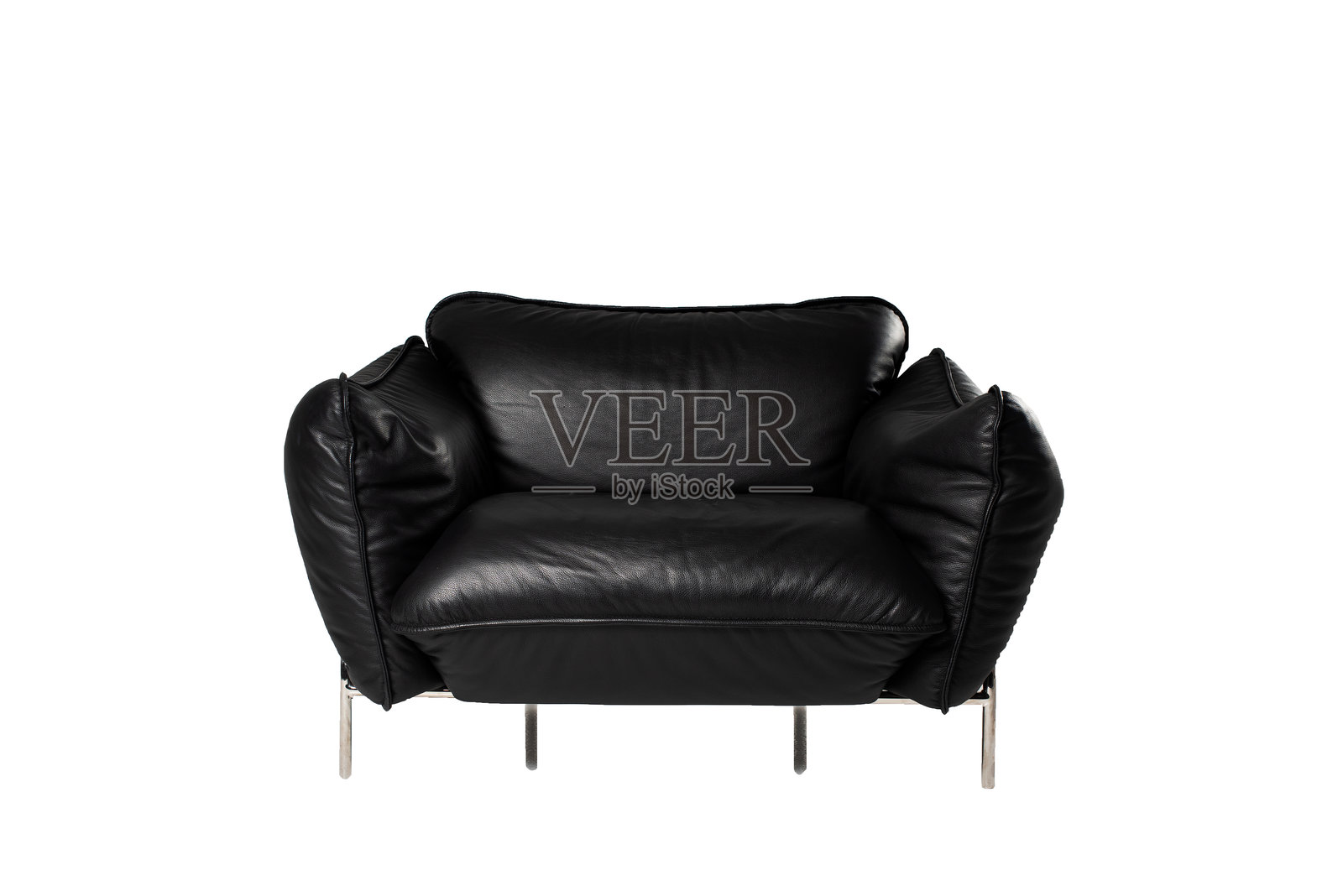 现代风格的黑色皮革扶手椅，背景为白色。照片摄影图片