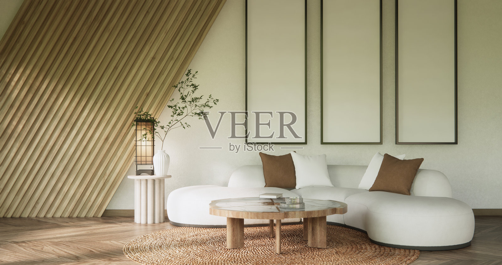 现代日本沙发扶手椅场景模型，极简设计，无印良品风格。照片摄影图片