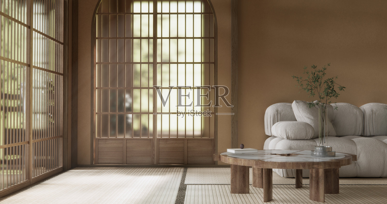 现代日本沙发扶手椅场景模型，极简设计，无印良品风格，3D效果照片摄影图片