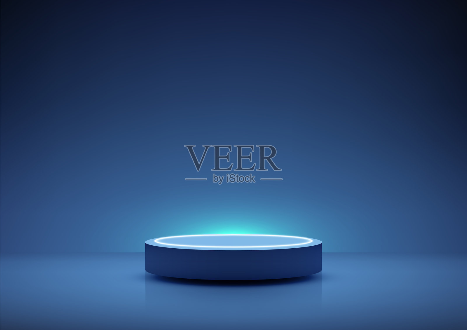 未来主义发光蓝色圆形平台极简科技概念3D模型插画图片素材