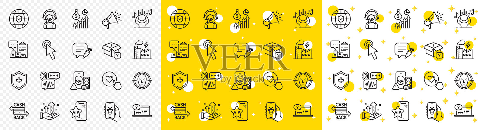 概述Vip电话，分析图表和噪音线图标。用于web应用程序。矢量插画图片素材