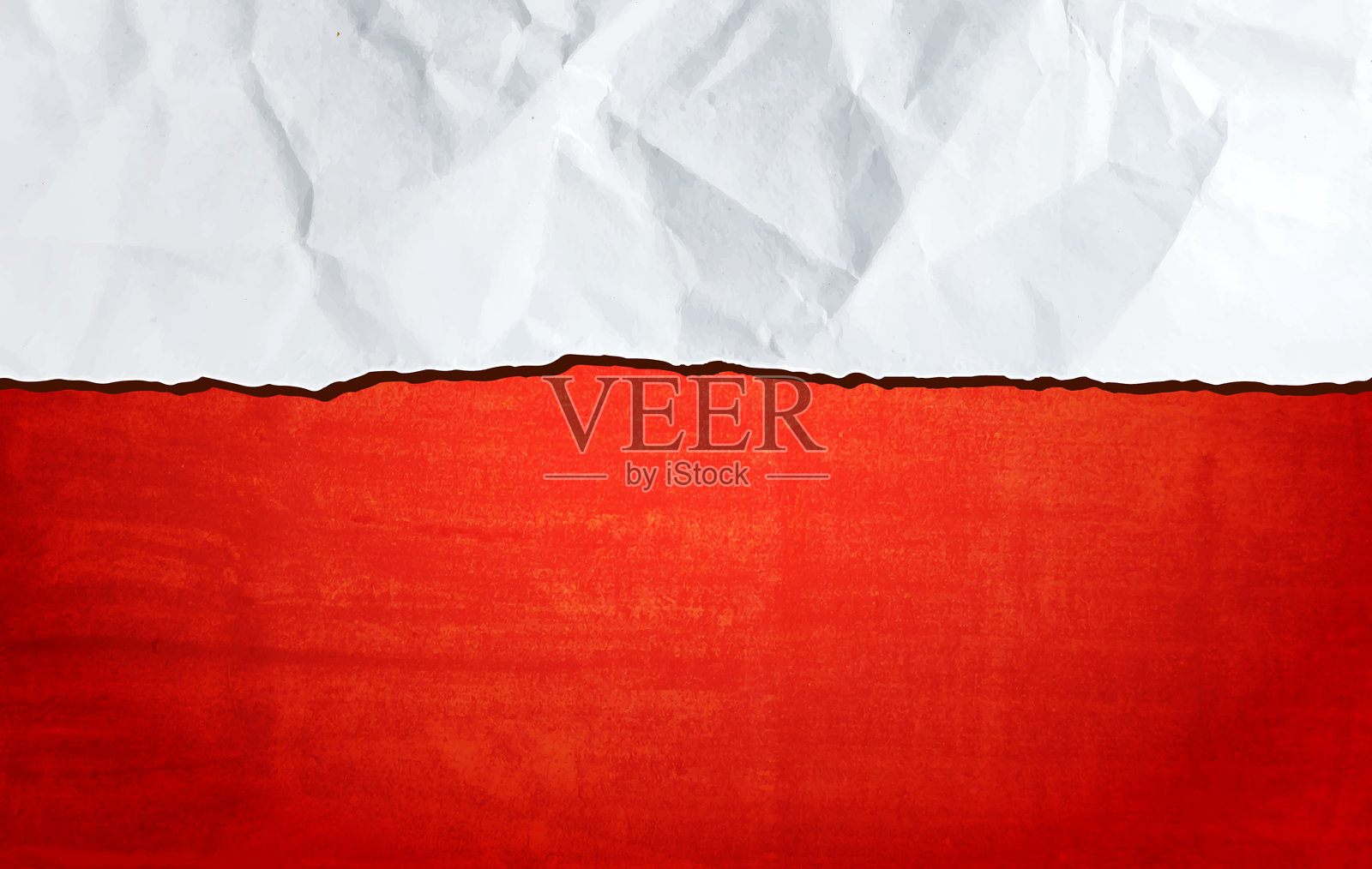 鲜艳的红色和栗色纹理背景，带有创意的空白横向磨损矢量背景或壁纸，顶部边缘有白色撕裂皱纸的边框，适合留白或标签使用。插画图片素材