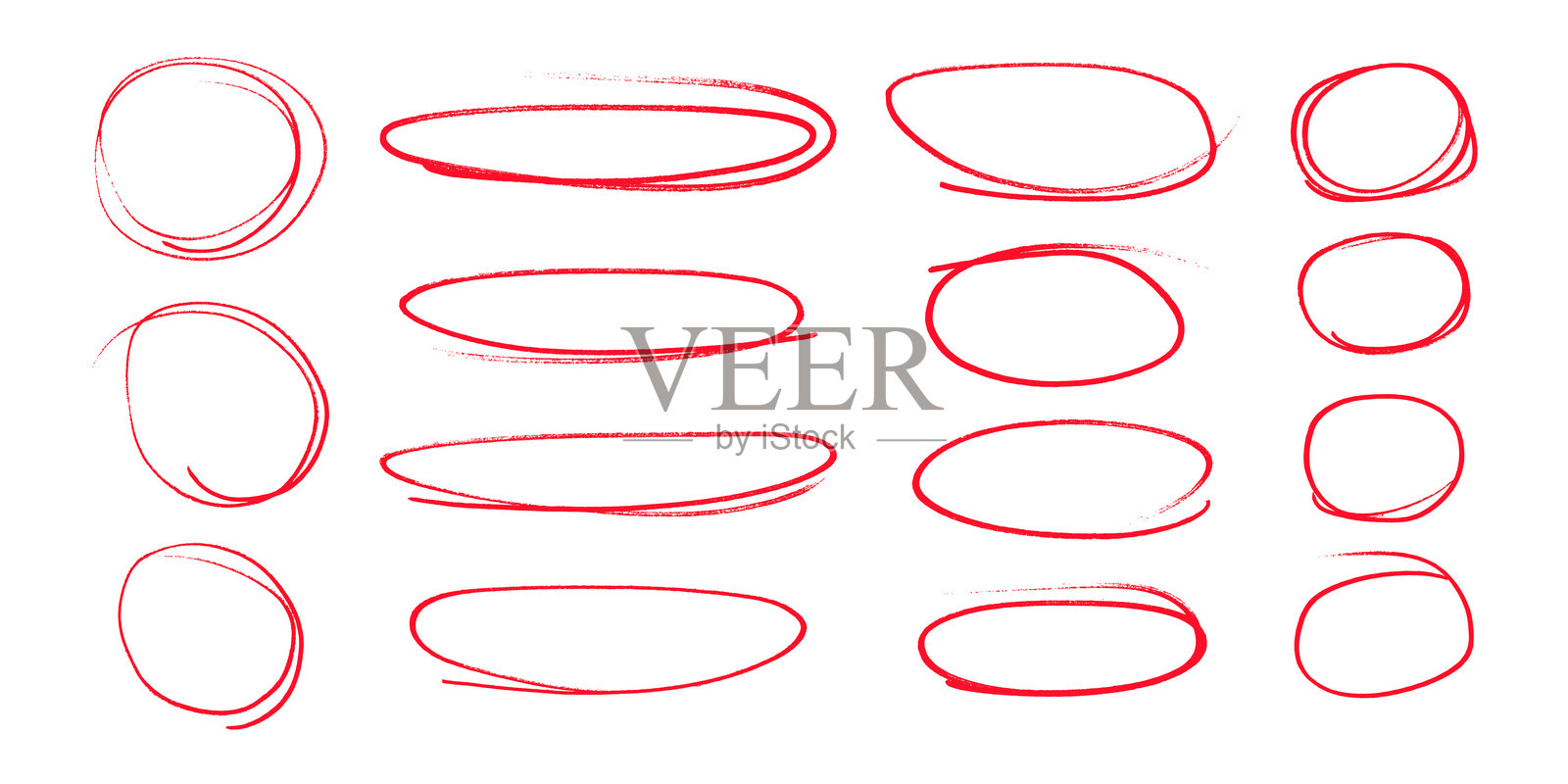 圆形笔触马克笔涂鸦线条集合。插画图片素材