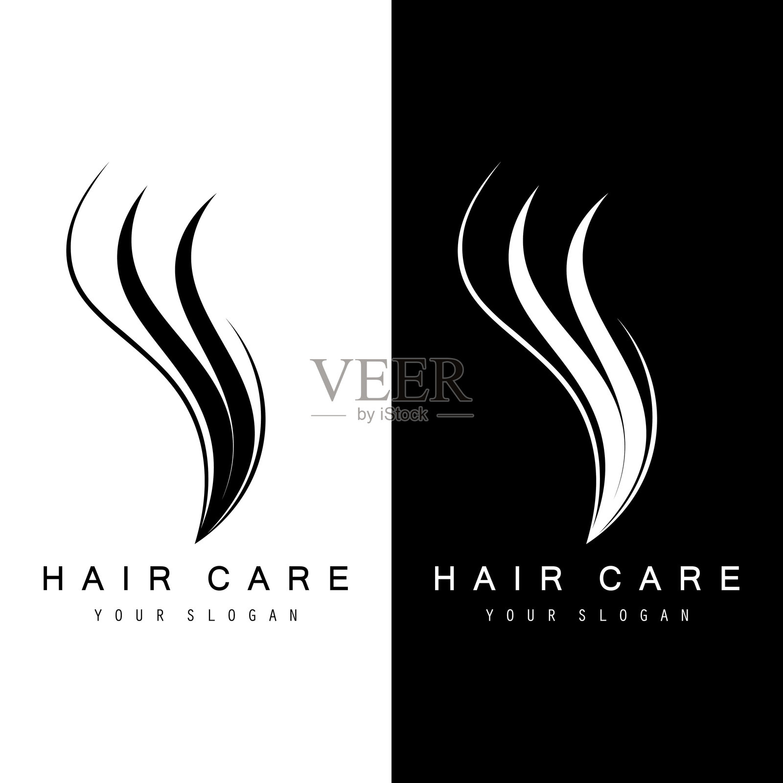 美丽的波浪抽象发型标志和护发标志。适用于商业、美容院、美容、理发师和护理的标志。插画图片素材