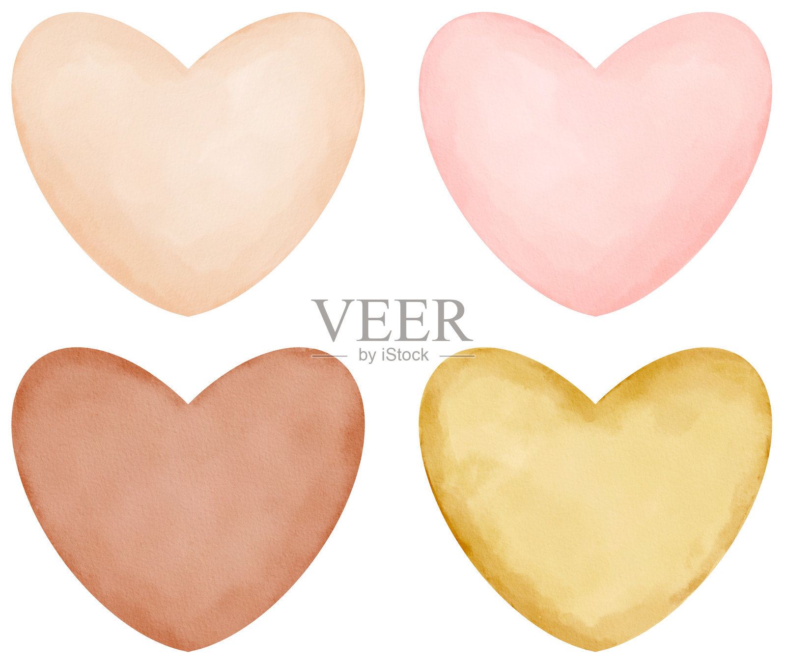 心形水彩系列，米色和淡粉色手绘插画图片素材