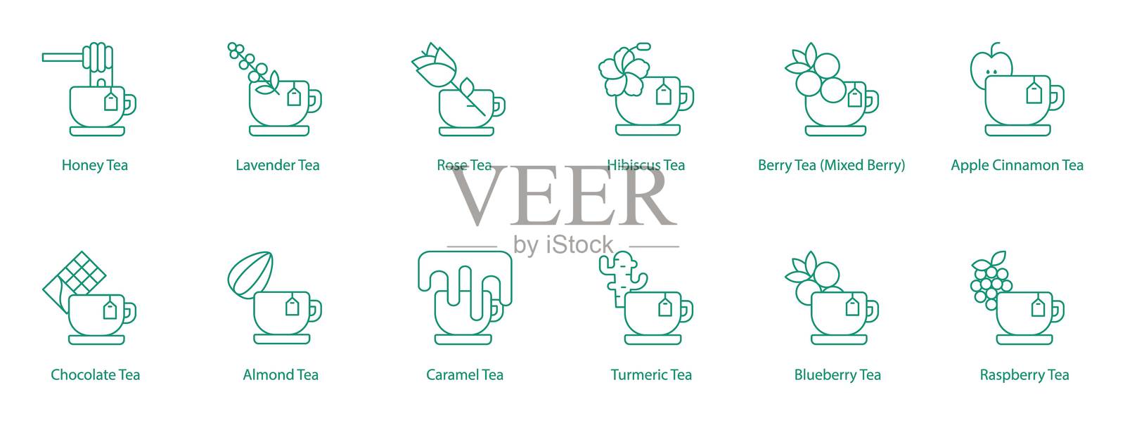 草本和甜茶矢量图标集合插画图片素材