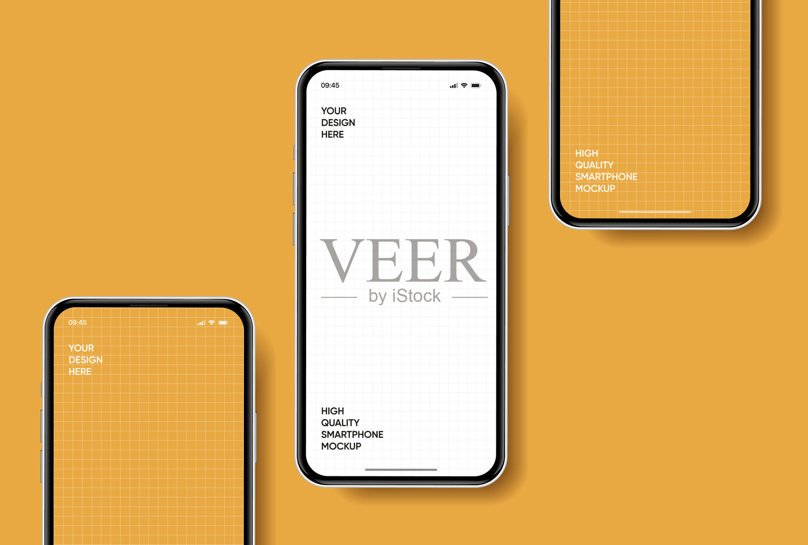 真实的智能手机模型。带有白色背景的手机矢量图。设备正面视图。带阴影的3D手机。高质量的真实智能手机模型，用于UI/UX演示。插画图片素材