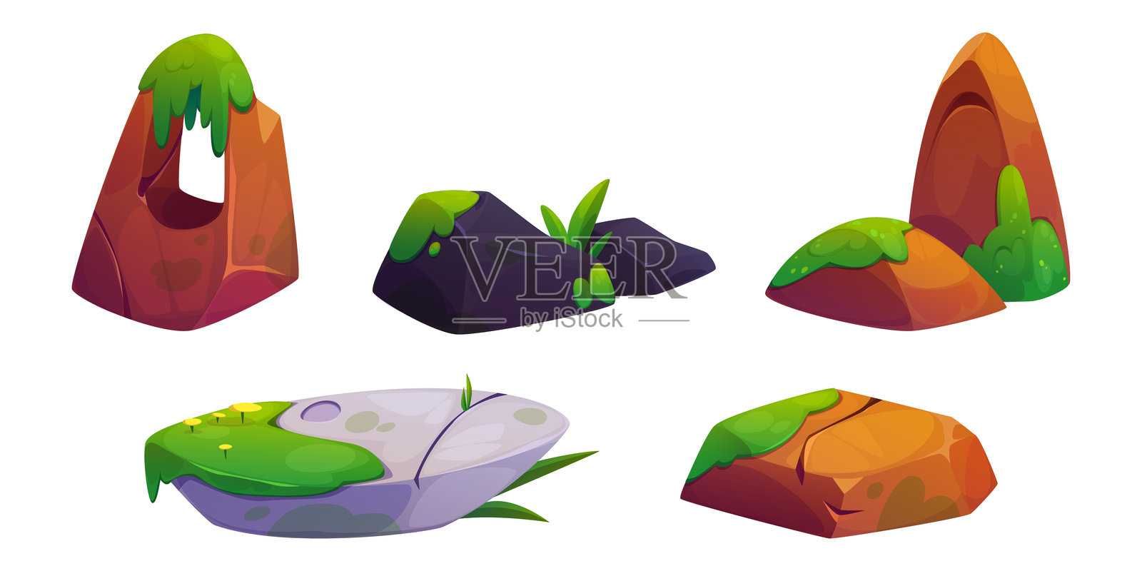 苔藓岩石收藏插画图片素材