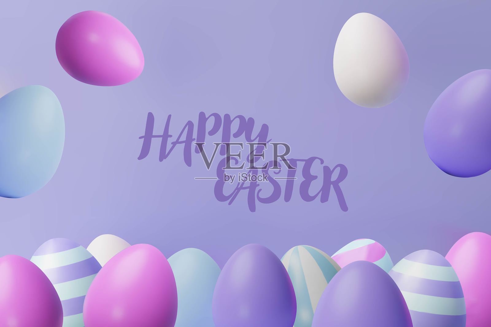 3D复活节粉彩蛋横幅框架插画图片素材